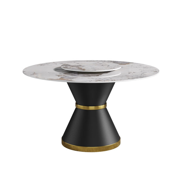 English Elm 53Modern Sintered Stone Round Dining Table with Turntable Carbon Steel Base Seats Six W1535S00724