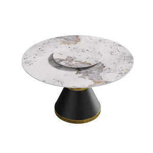 English Elm 53Modern Sintered Stone Round Dining Table with Turntable Carbon Steel Base Seats Six W1535S00724