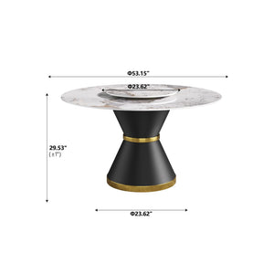English Elm 53Modern Sintered Stone Round Dining Table with Turntable Carbon Steel Base Seats Six W1535S00724