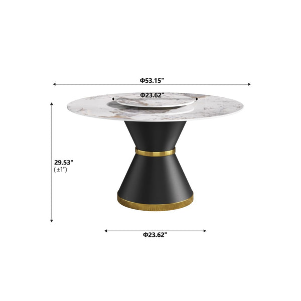 English Elm 53Modern Sintered Stone Round Dining Table with Turntable Carbon Steel Base Seats Six W1535S00724