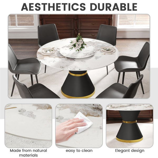 English Elm 53Modern Sintered Stone Round Dining Table with Turntable Carbon Steel Base Seats Six W1535S00724