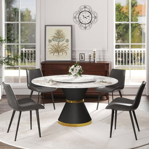 English Elm 59.05Modern Sintered Stone Round Dining Table Seats 8 with Lazy Susan Pedestal Base W1535S00725