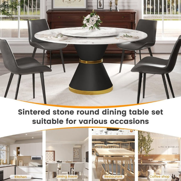 English Elm 59.05Modern Sintered Stone Round Dining Table Seats 8 with Lazy Susan Pedestal Base W1535S00725