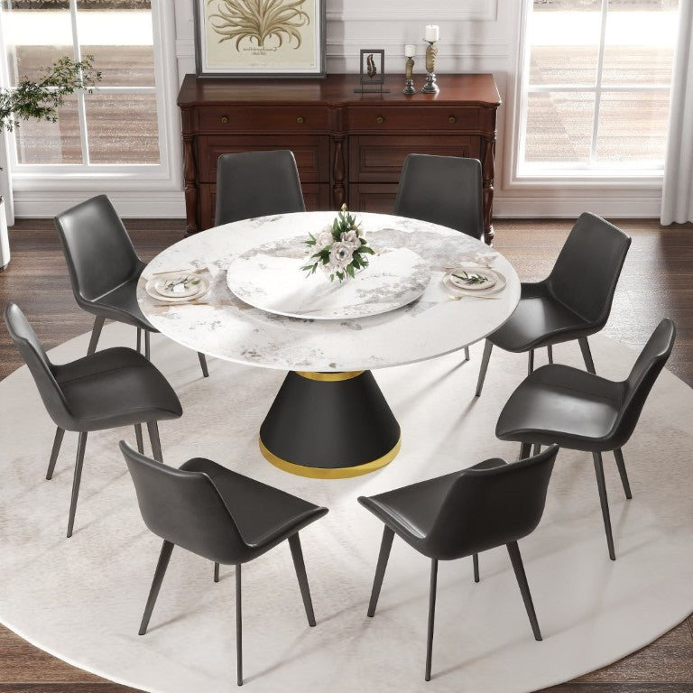 English Elm 59.05Modern Sintered Stone Round Dining Table Seats 8 with Lazy Susan Pedestal Base W1535S00725