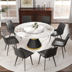 English Elm 59.05Modern Sintered Stone Round Dining Table Seats 8 with Lazy Susan Pedestal Base W1535S00725