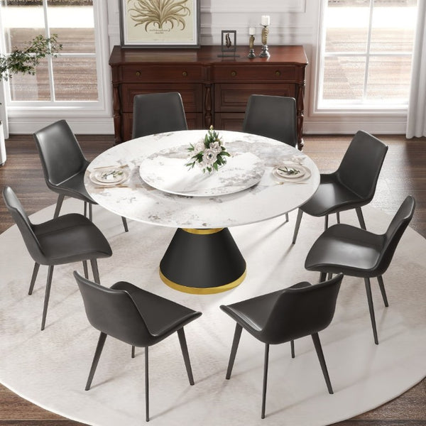 English Elm 59.05Modern Sintered Stone Round Dining Table Seats 8 with Lazy Susan Pedestal Base W1535S00725