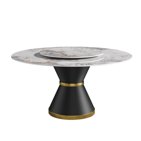English Elm 59.05Modern Sintered Stone Round Dining Table Seats 8 with Lazy Susan Pedestal Base W1535S00725