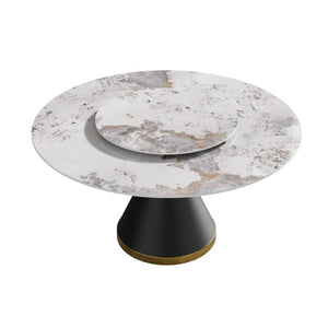 English Elm 59.05Modern Sintered Stone Round Dining Table Seats 8 with Lazy Susan Pedestal Base W1535S00725