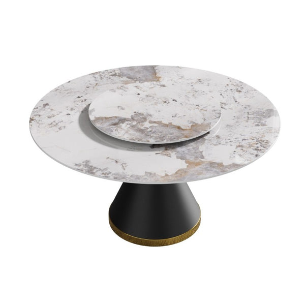 English Elm 59.05Modern Sintered Stone Round Dining Table Seats 8 with Lazy Susan Pedestal Base W1535S00725