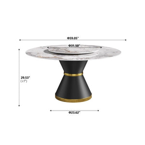English Elm 59.05Modern Sintered Stone Round Dining Table Seats 8 with Lazy Susan Pedestal Base W1535S00725