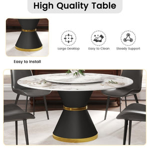 English Elm 59.05Modern Sintered Stone Round Dining Table Seats 8 with Lazy Susan Pedestal Base W1535S00725