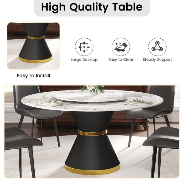 English Elm 59.05Modern Sintered Stone Round Dining Table Seats 8 with Lazy Susan Pedestal Base W1535S00725