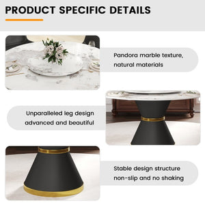 English Elm 59.05Modern Sintered Stone Round Dining Table Seats 8 with Lazy Susan Pedestal Base W1535S00725