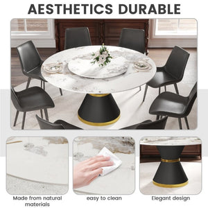 English Elm 59.05Modern Sintered Stone Round Dining Table Seats 8 with Lazy Susan Pedestal Base W1535S00725