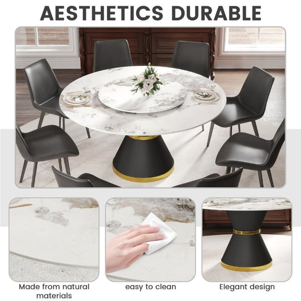 English Elm 59.05Modern Sintered Stone Round Dining Table Seats 8 with Lazy Susan Pedestal Base W1535S00725
