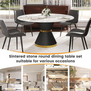 English Elm 59.05Modern Sintered Stone Round Dining Table Seats 8 with Pedestal Carbon Steel Base W1535S00726