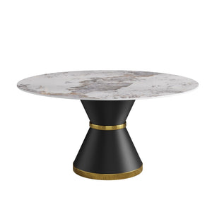 English Elm 59.05Modern Sintered Stone Round Dining Table Seats 8 with Pedestal Carbon Steel Base W1535S00726