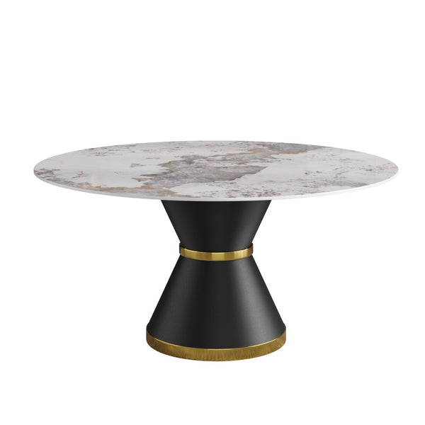 English Elm 59.05Modern Sintered Stone Round Dining Table Seats 8 with Pedestal Carbon Steel Base W1535S00726