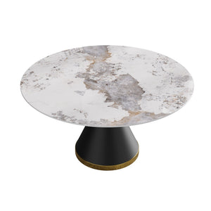English Elm 59.05Modern Sintered Stone Round Dining Table Seats 8 with Pedestal Carbon Steel Base W1535S00726