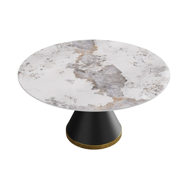 English Elm 59.05Modern Sintered Stone Round Dining Table Seats 8 with Pedestal Carbon Steel Base W1535S00726