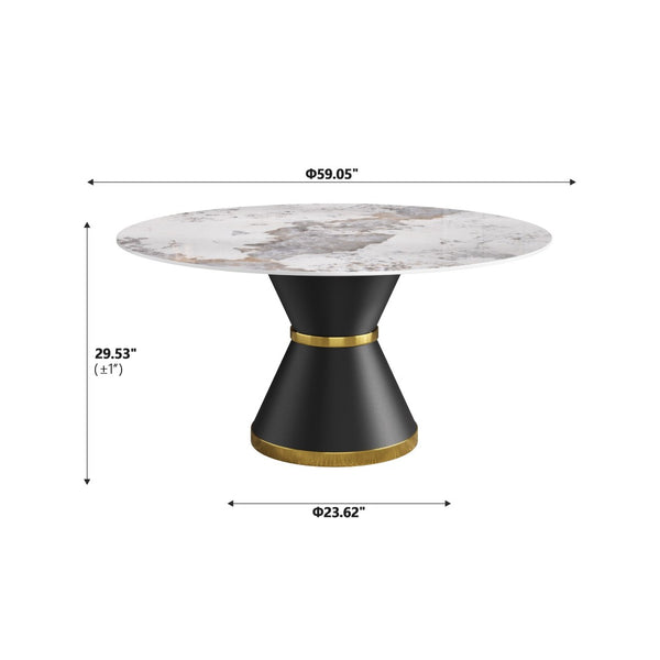 English Elm 59.05Modern Sintered Stone Round Dining Table Seats 8 with Pedestal Carbon Steel Base W1535S00726