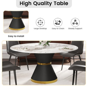 English Elm 59.05Modern Sintered Stone Round Dining Table Seats 8 with Pedestal Carbon Steel Base W1535S00726