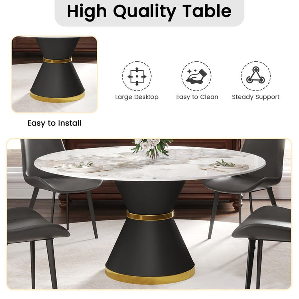English Elm 59.05Modern Sintered Stone Round Dining Table Seats 8 with Pedestal Carbon Steel Base W1535S00726