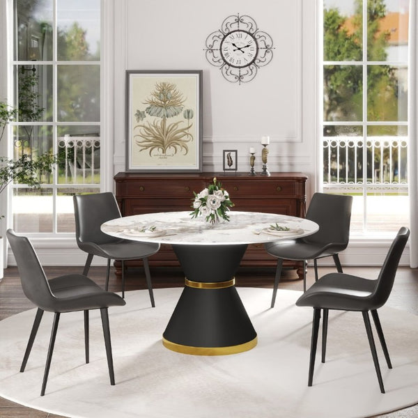 English Elm 53.15Modern Sintered Stone Round Dining Table Seats Six with Pedestal Carbon Steel Base W1535S00727