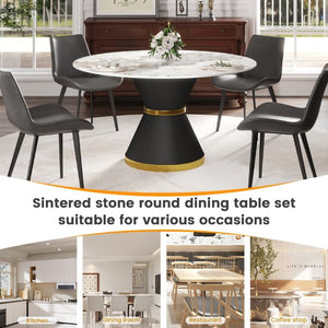 English Elm 53.15Modern Sintered Stone Round Dining Table Seats Six with Pedestal Carbon Steel Base W1535S00727