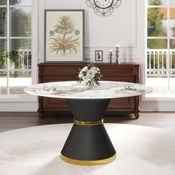 English Elm 53.15Modern Sintered Stone Round Dining Table Seats Six with Pedestal Carbon Steel Base W1535S00727