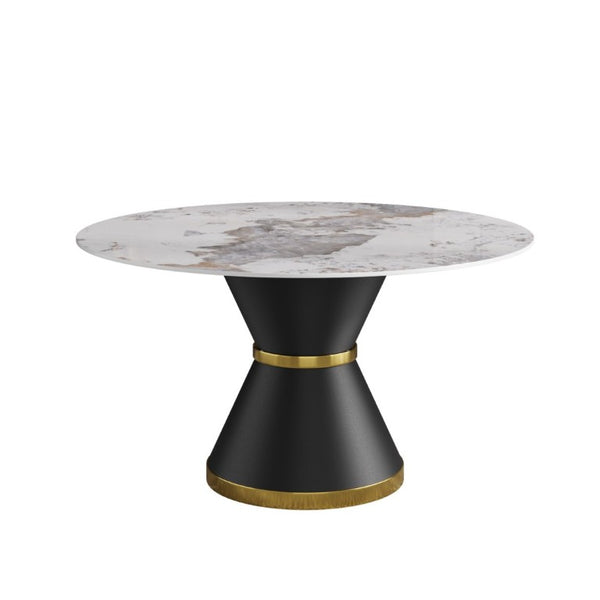 English Elm 53.15Modern Sintered Stone Round Dining Table Seats Six with Pedestal Carbon Steel Base W1535S00727
