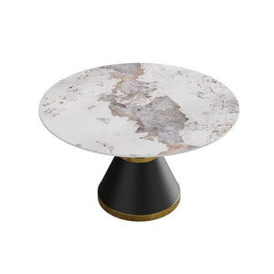 English Elm 53.15Modern Sintered Stone Round Dining Table Seats Six with Pedestal Carbon Steel Base W1535S00727