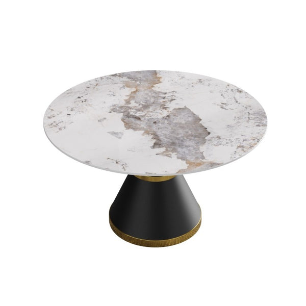 English Elm 53.15Modern Sintered Stone Round Dining Table Seats Six with Pedestal Carbon Steel Base W1535S00727