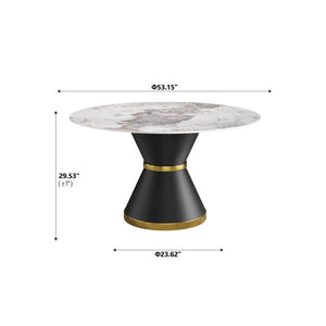 English Elm 53.15Modern Sintered Stone Round Dining Table Seats Six with Pedestal Carbon Steel Base W1535S00727