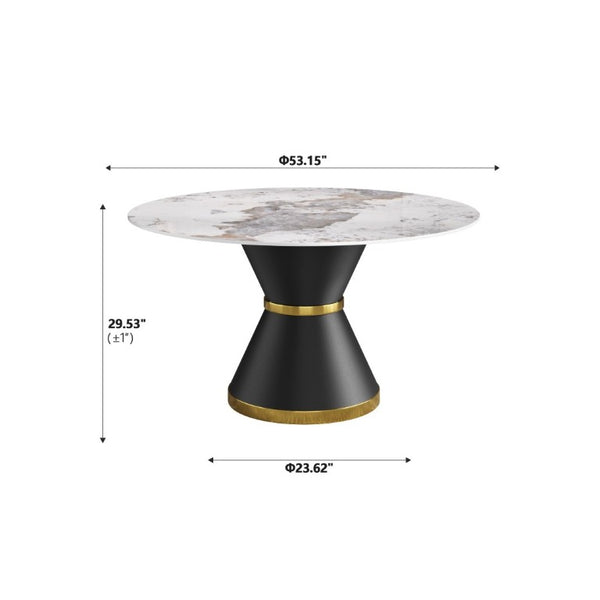 English Elm 53.15Modern Sintered Stone Round Dining Table Seats Six with Pedestal Carbon Steel Base W1535S00727