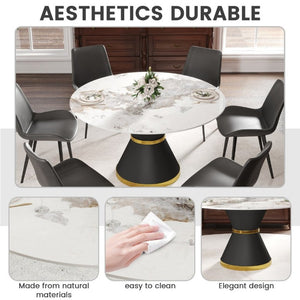 English Elm 53.15Modern Sintered Stone Round Dining Table Seats Six with Pedestal Carbon Steel Base W1535S00727