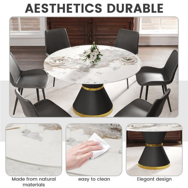 English Elm 53.15Modern Sintered Stone Round Dining Table Seats Six with Pedestal Carbon Steel Base W1535S00727
