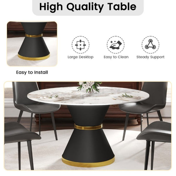 English Elm 53.15Modern Sintered Stone Round Dining Table Seats Six with Pedestal Carbon Steel Base W1535S00727