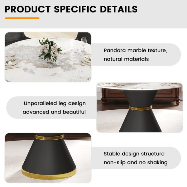 English Elm 53.15Modern Sintered Stone Round Dining Table Seats Six with Pedestal Carbon Steel Base W1535S00727