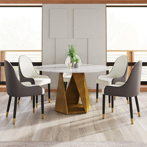 English Elm 53 Inch Round Sintered Stone Dining Table Bronze Pedestal Base Seats 6 Modern W1535S00731