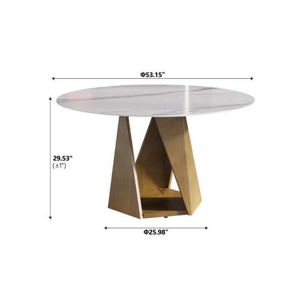 English Elm 53 Inch Round Sintered Stone Dining Table Bronze Pedestal Base Seats 6 Modern W1535S00731