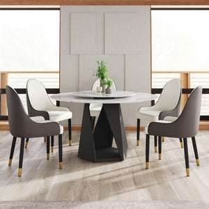English Elm 53 Inch Round Sintered Stone Dining Table Seats 6 with Lazy Susan and Iron Pedestal Base W1535S00735