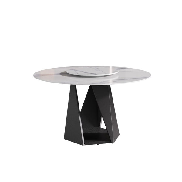 English Elm 53 Inch Round Sintered Stone Dining Table Seats 6 with Lazy Susan and Iron Pedestal Base W1535S00735