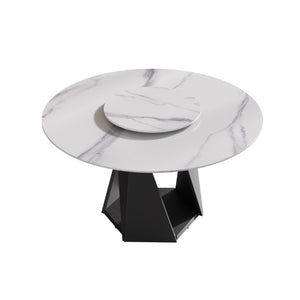 English Elm 53 Inch Round Sintered Stone Dining Table Seats 6 with Lazy Susan and Iron Pedestal Base W1535S00735