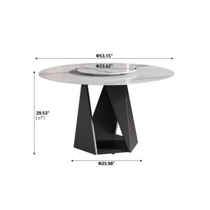 English Elm 53 Inch Round Sintered Stone Dining Table Seats 6 with Lazy Susan and Iron Pedestal Base W1535S00735