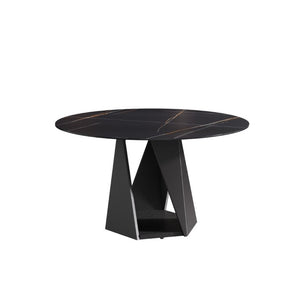 English Elm 53 Inch Round Sintered Stone Dining Table Seats Six with Iron Pedestal Base W1535S00736