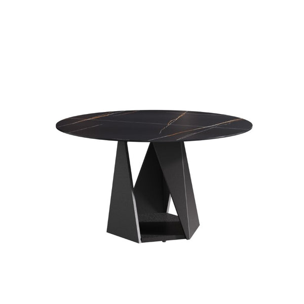 English Elm 53 Inch Round Sintered Stone Dining Table Seats Six with Iron Pedestal Base W1535S00736