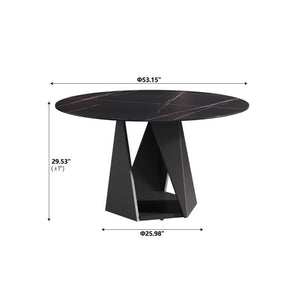 English Elm 53 Inch Round Sintered Stone Dining Table Seats Six with Iron Pedestal Base W1535S00736