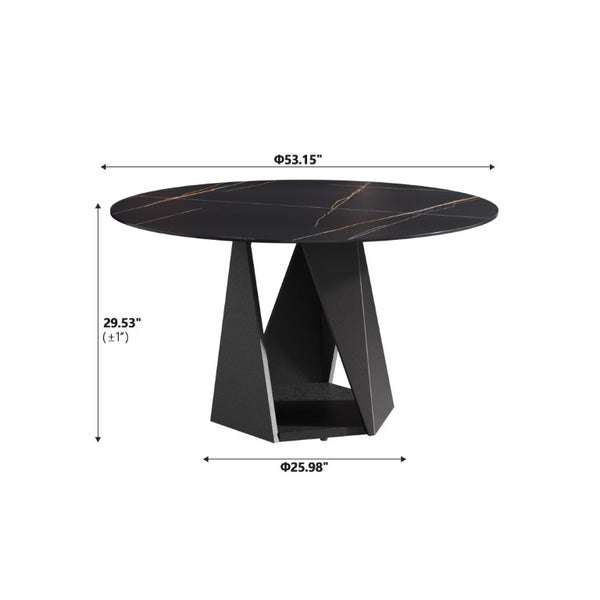 English Elm 53 Inch Round Sintered Stone Dining Table Seats Six with Iron Pedestal Base W1535S00736