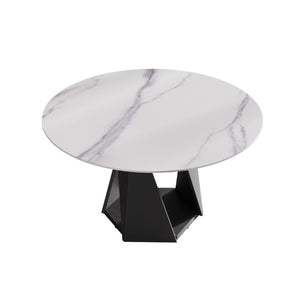 English Elm 53 Inch Sintered Stone Round Dining Table Seats Six with Pedestal Iron Base W1535S00737